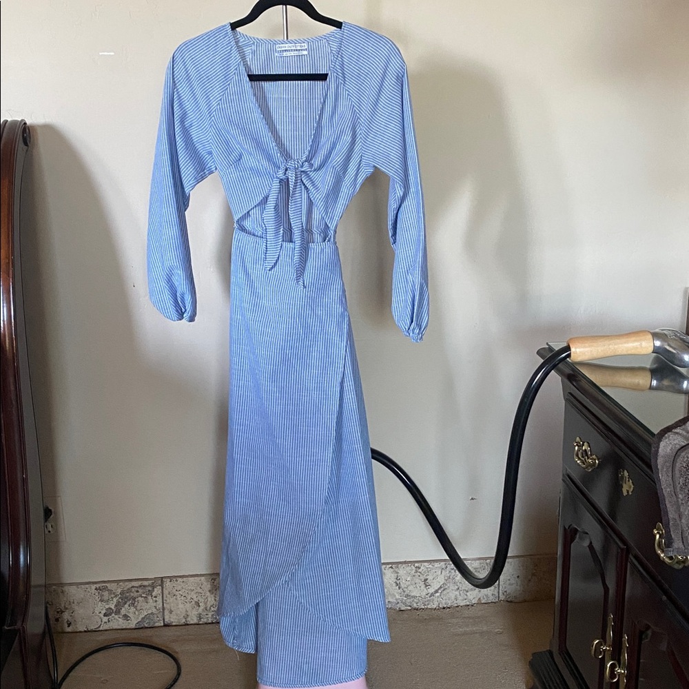 Urban Outfitters Light Blue Striped Wrap Dress
